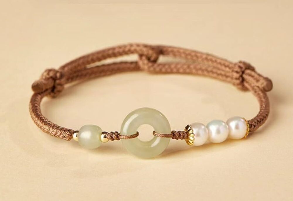 8526 and Tian Jade Peace Buckle Bracelet Knitted String Pearl Peace Good